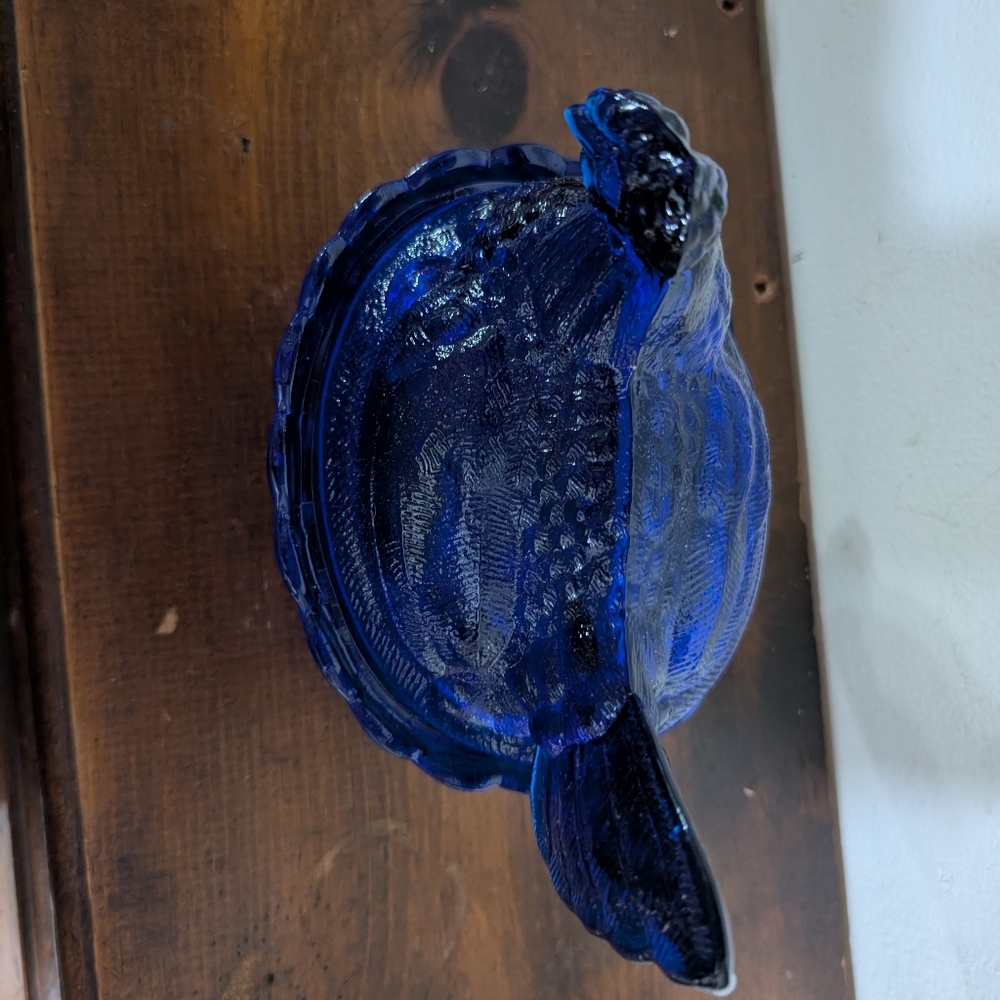 Vintage LG Wright Cobalt Blue Glass Hen on Nest - Split Tail HON MCM Farmhouse - Picture 11 of 13